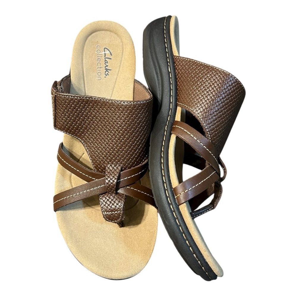 Clarks Women's Laurieann Edge Toe-Post Sandal in Brown Leather Size 10M - Picture 2 of 9